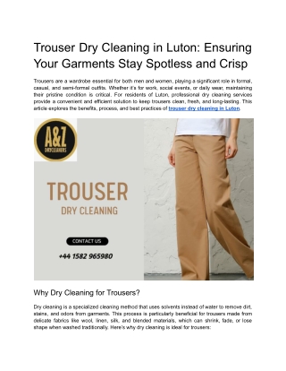 Trouser Dry Cleaning in Luton_ Ensuring Your Garments Stay Spotless and Crisp