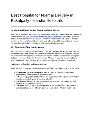 Best Hospital for Normal Delivery in Kukatpally - Harsha Hospitals