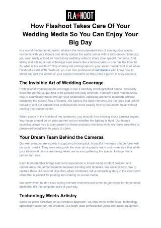 How Flashoot Takes Care Of Your Wedding Media So You Can Enjoy Your Big Day