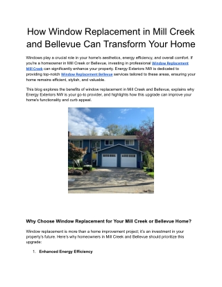 How Window Replacement in Mill Creek and Bellevue Can Transform Your Home