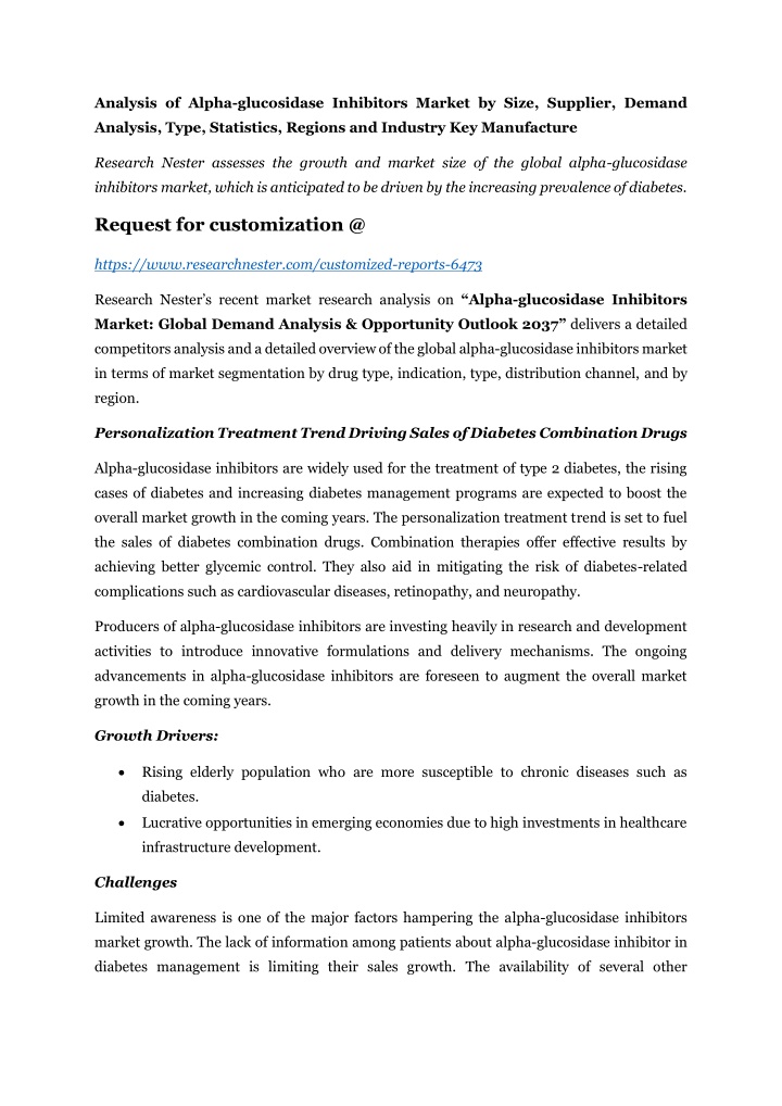 analysis of alpha glucosidase inhibitors market