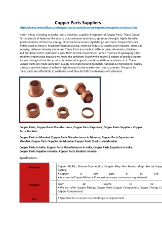 Copper Parts Suppliers