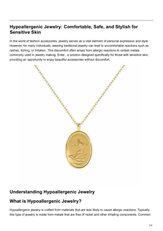 Hypoallergenic Jewelry Comfortable, Safe, and Stylish for Sensitive Skin