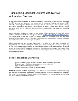Transforming Electrical Systems with SCADA Automation Precision