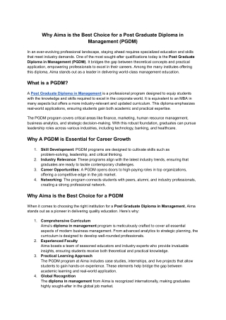 Post Graduate Diploma in Management | PG Courses AIMA