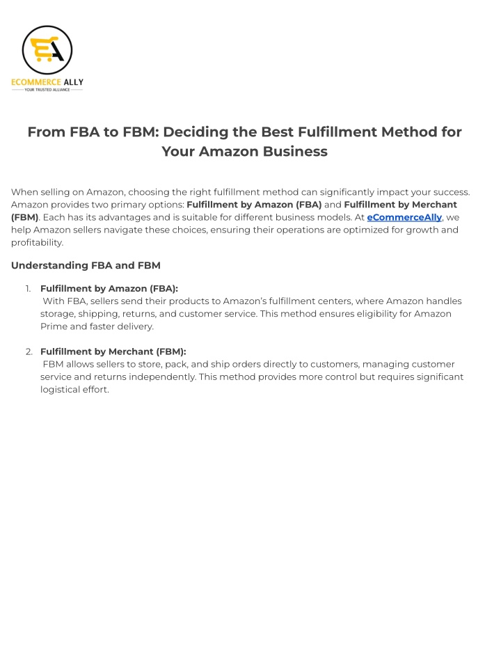 from fba to fbm deciding the best fulfillment