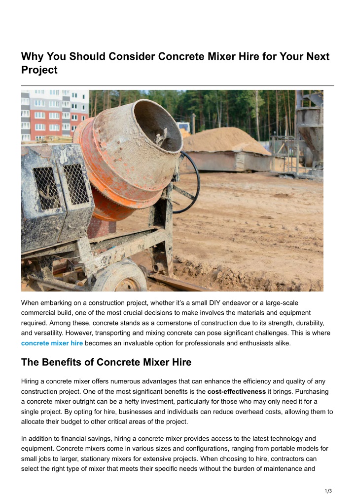 why you should consider concrete mixer hire