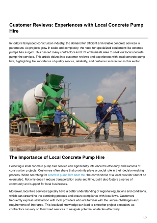 Customer Reviews Experiences with Local Concrete Pump Hire