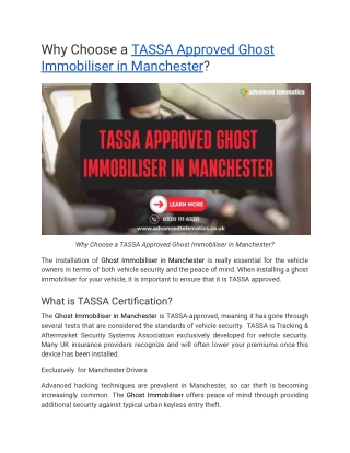 why choose a tassa approved ghost immobiliser