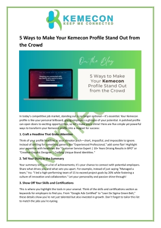 5 Ways to Make Your Kemecon Profile Stand Out from the Crowd
