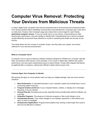 Computer Virus Removal Protecting Your Devices from Malicious Threats