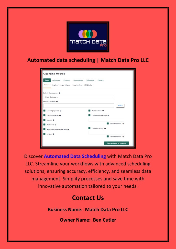 automated data scheduling match data pro llc