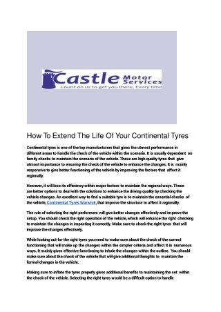 How To Extend The Life Of Your Continental Tyres