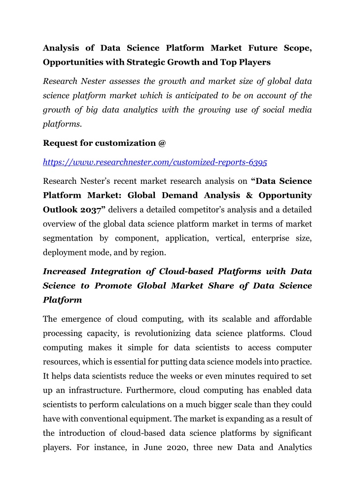 analysis of data science platform market future