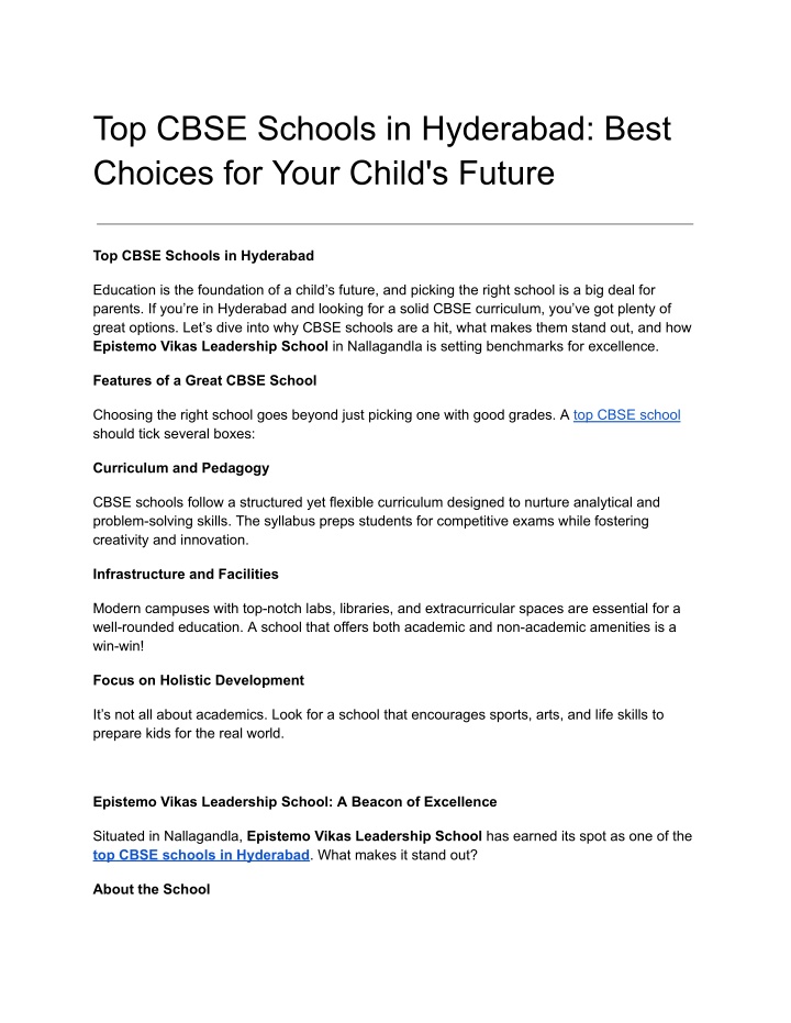 top cbse schools in hyderabad best choices