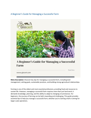 A Beginner’s Guide for Managing a Successful Farm