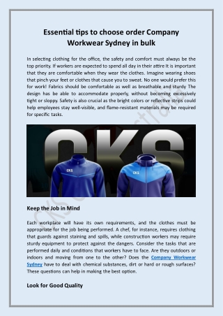 Essential tips to choose order Company Workwear Sydney in bulk