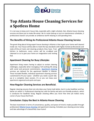 Top Atlanta House Cleaning Services for a Spotless Home