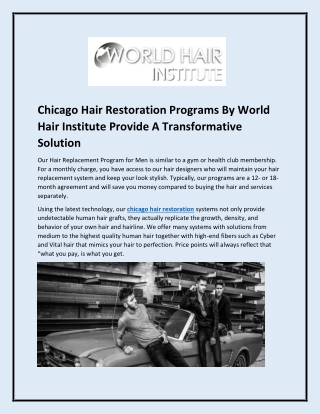 Chicago Hair Restoration Programs By World Hair Institute Provide A Transformative Solution