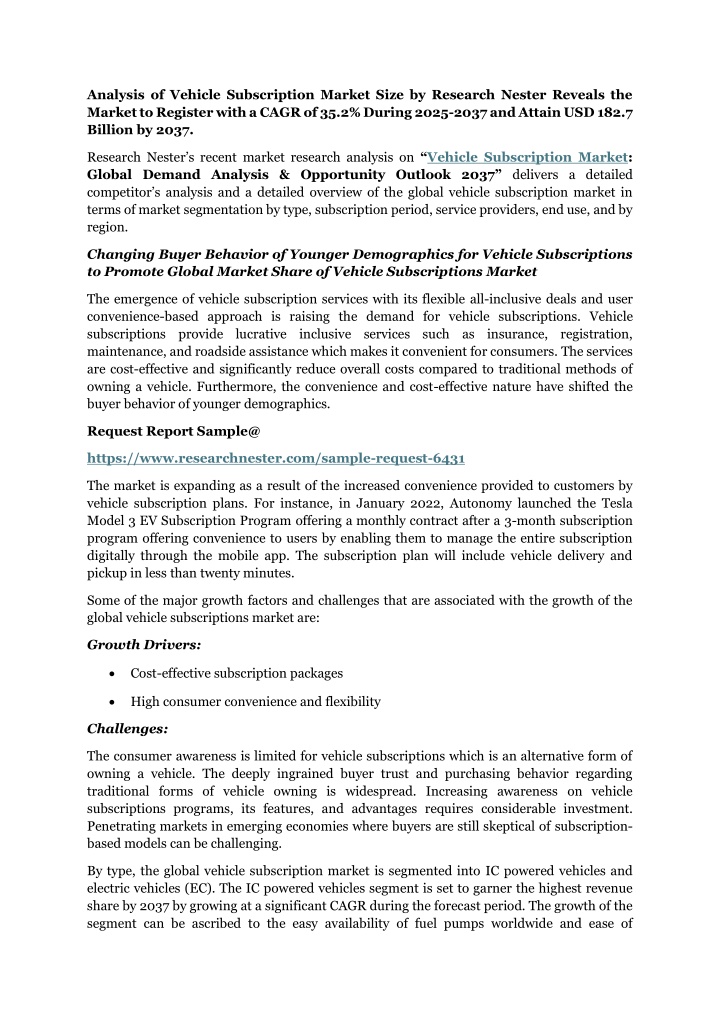 analysis of vehicle subscription market size