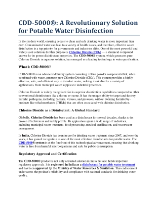 CDDCDD-5000 - A Revolutionary Solution for Potable Water Disinfection