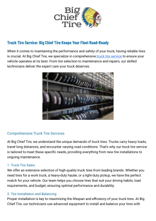 Truck Tire Service: Big Chief Tire Keeps Your Fleet Road-Ready