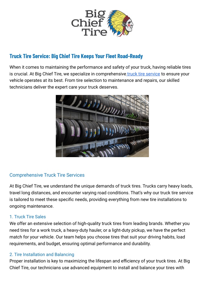 truck tire service big chief tire keeps your