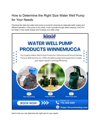How to Determine the Right Size Water Well Pump for Your Needs
