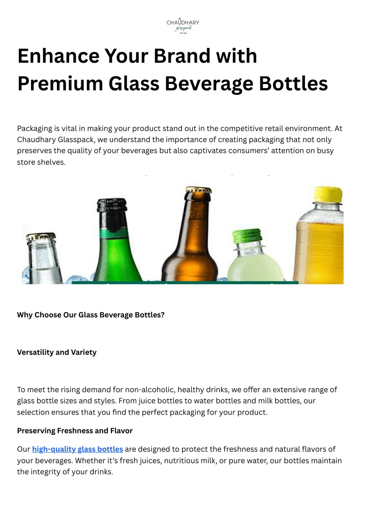 enhance your brand with premium glass beverage