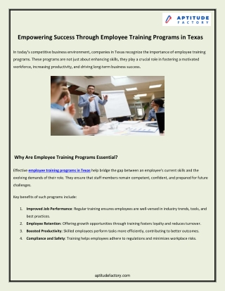 Comprehensive Employee Training Programs in Texas: Tailored Solutions by Aptitud