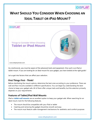 What Should You Consider When Choosing an Ideal Tablet or iPad Mount