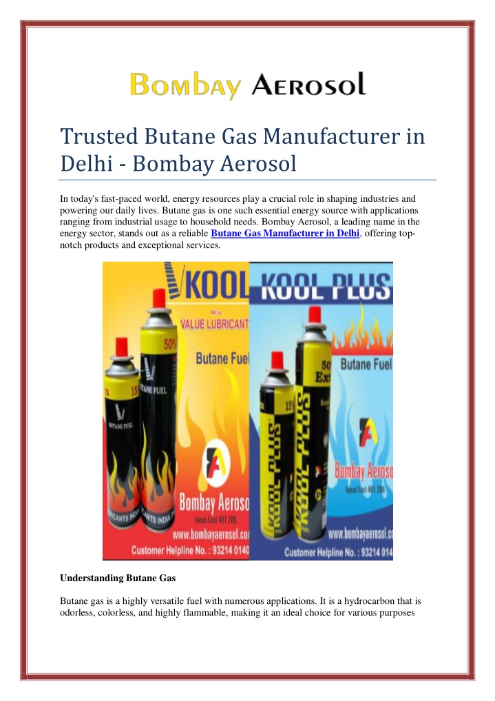 trusted butane gas manufacturer in delhi bombay