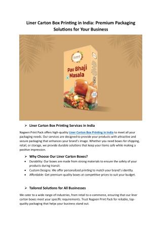 Liner Carton Box Printing in India: Premium Packaging Solutions for Your Busines