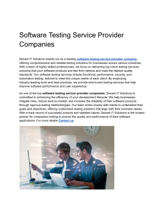 Software Testing Service Provider Companies