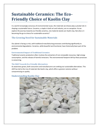 Sustainable Ceramics- The Eco-Friendly Choice of Kaolin Clay