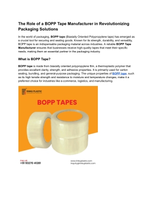 BOPP Tape Manufacturer | Rinku Plastic