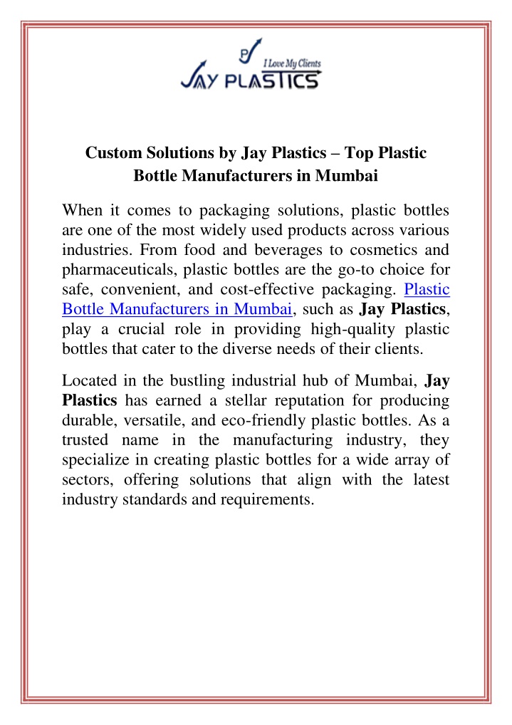 custom solutions by jay plastics top plastic