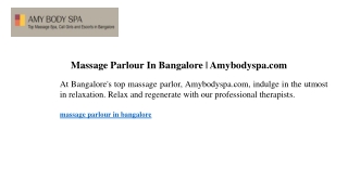 Massage Parlour In Bangalore Amybodyspa.com