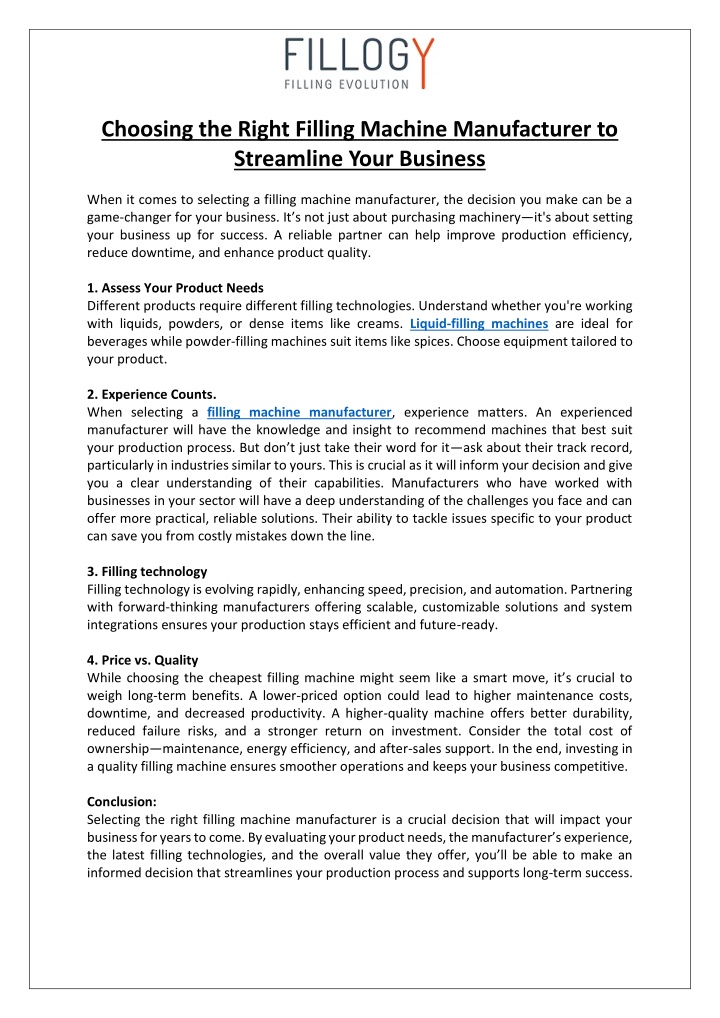 choosing the right filling machine manufacturer