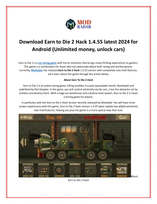 Download Earn to Die 2 Hack 1.4.55 latest 2024 for Android (Unlimited money)