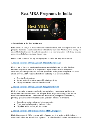 Best MBA Programs in India