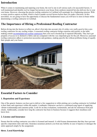 Essential Factors to Consider When Choosing a Roofing Contractor in Carlsbad