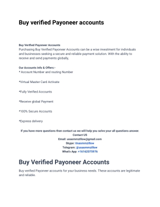 New Update To Buy Verified Payoneer Accounts 2025