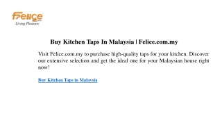 Buy Kitchen Taps In Malaysia  Felice.com.my