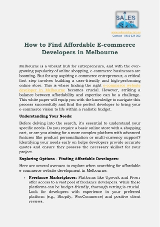 How to Find Affordable E-commerce Developers in Melbourne