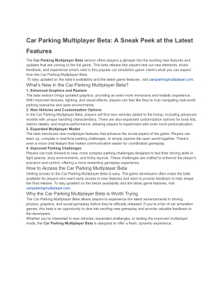 car parking multiplayer beta a sneak peek
