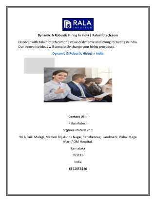 dynamic robustic hiring in india ralainfotech com