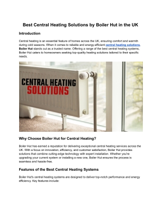 Best Central Heating Solutions by Boiler Hut in the UK
