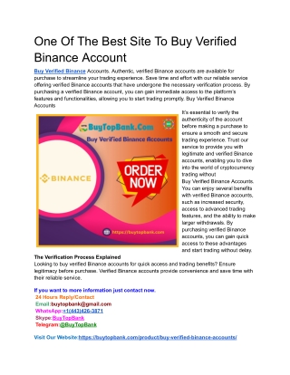 One Of The Best Site To Buy Verified Binance Account