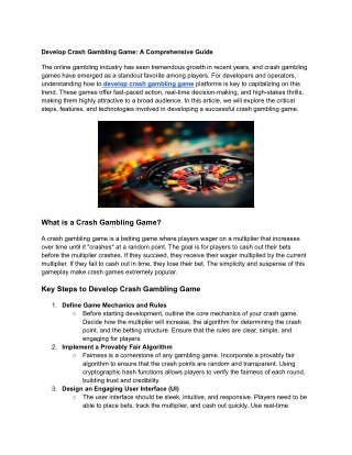 Develop Crash Gambling Game: A Comprehensive Guide